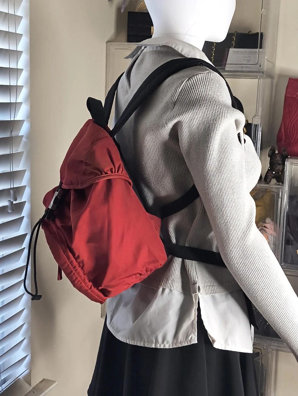 Y2K Prada Red Nylon Backpack Utility Tactical Vintage - Adjustable Waist Strap